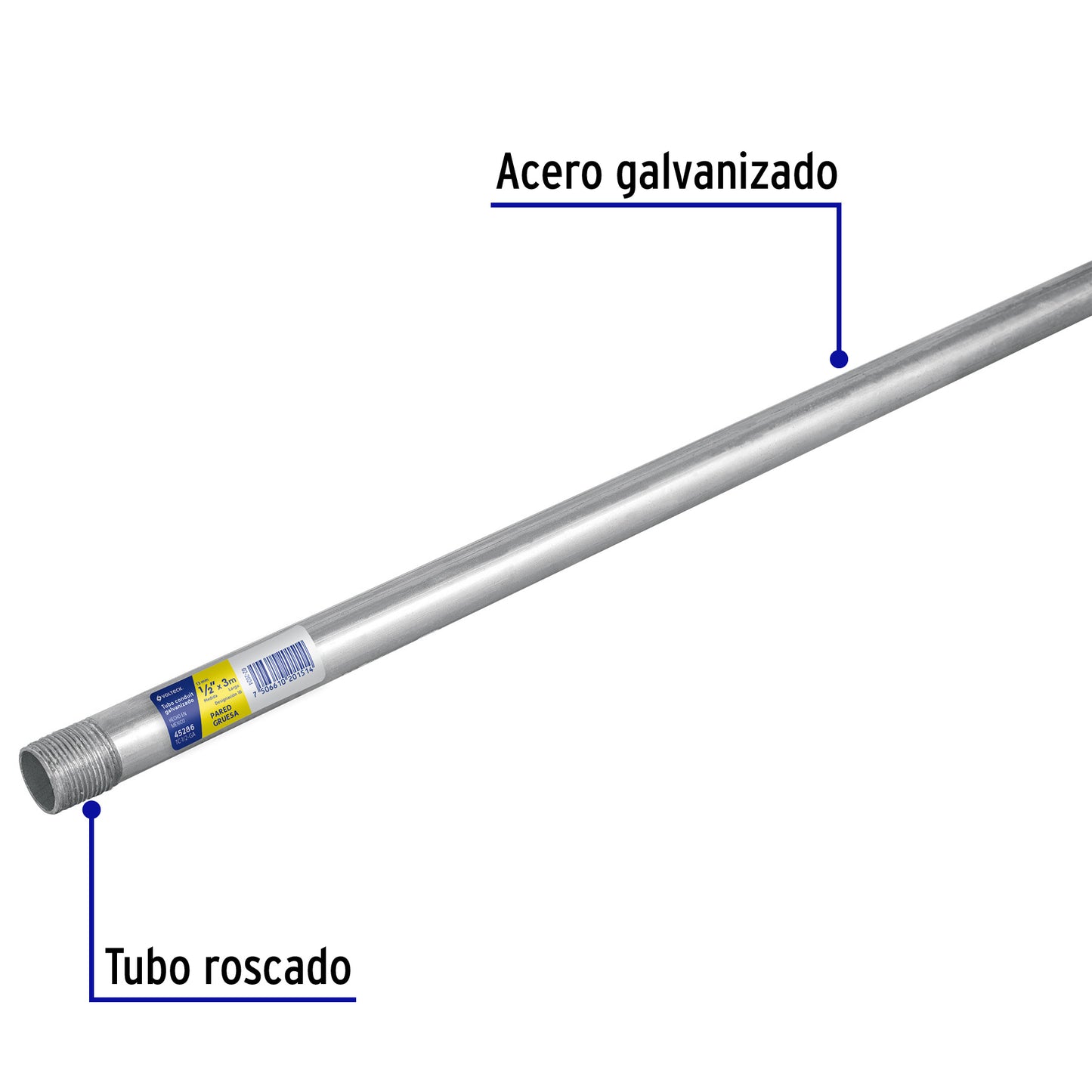 Tubo Conduit 1/2' pared gruesa (1.6 mm), et. amarilla, 3 m | TC-1/2-GA | 45286