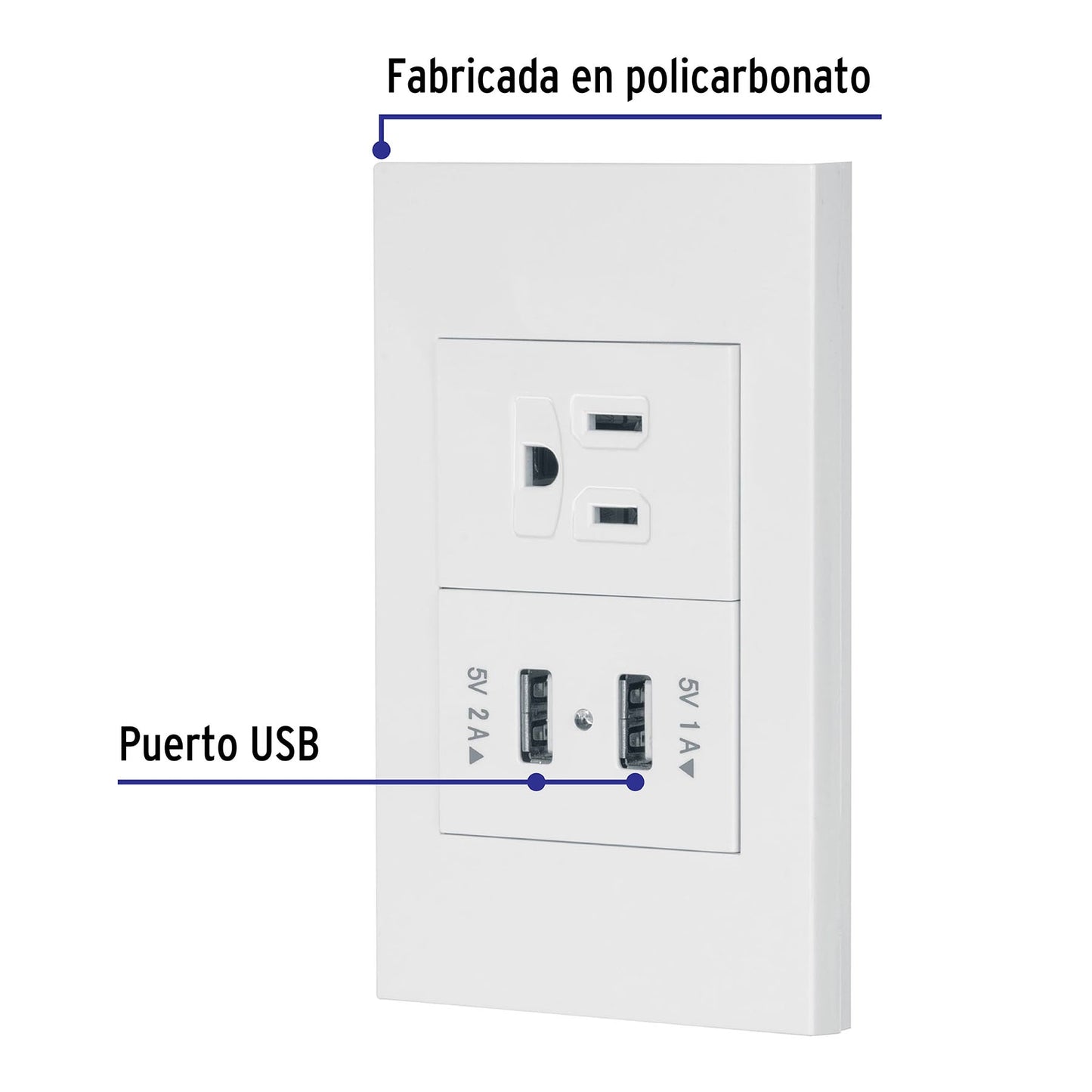 Placa armada 1contacto, 2puertos USB, 1.5mod,Española,blanco | COUSB-EB | 45603