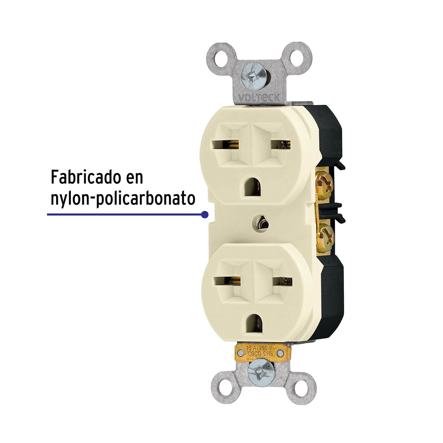 Contacto dúplex, cara de chino, Standard, marfil, Volteck | CODO-CHS | 46104
