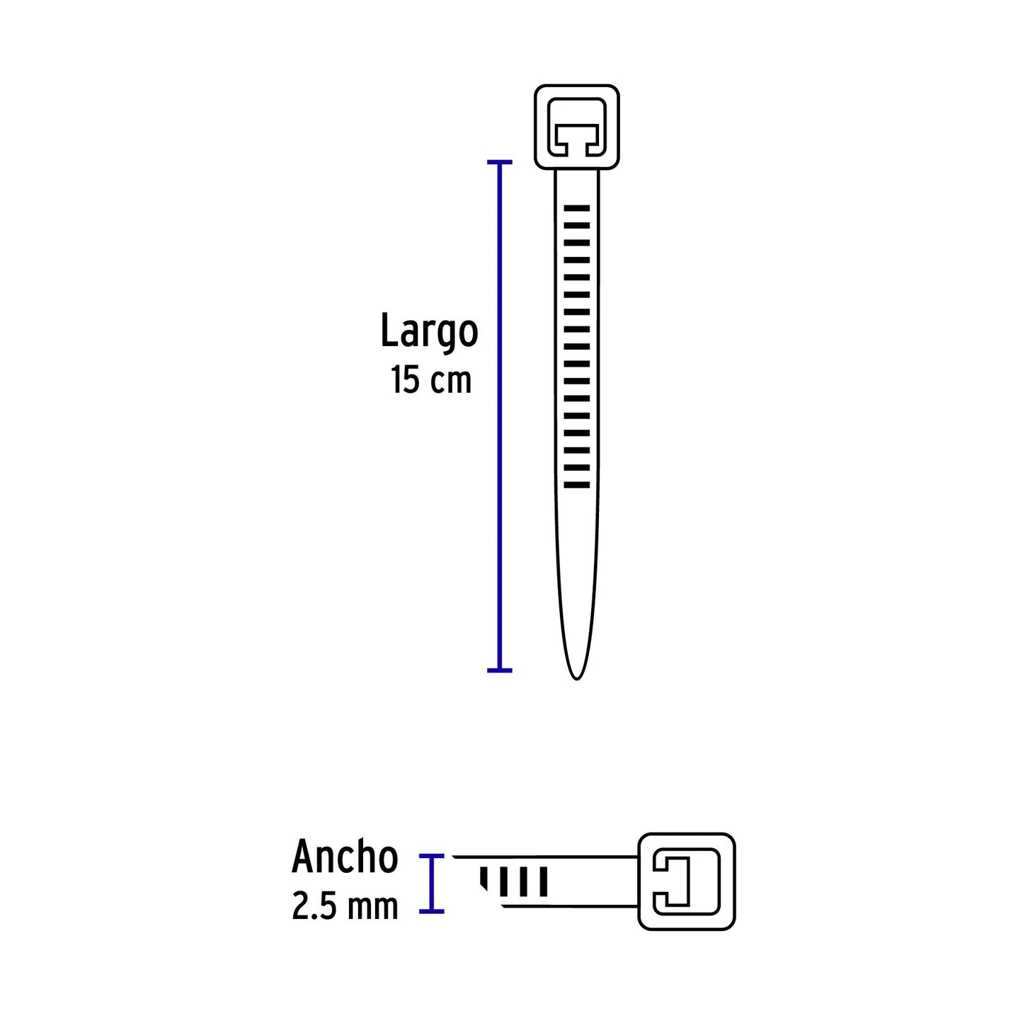 Bolsa con 1000 cinchos plásticos 18 lb, 150x2.5 mm, negros | CIN-1815N-M | 47466