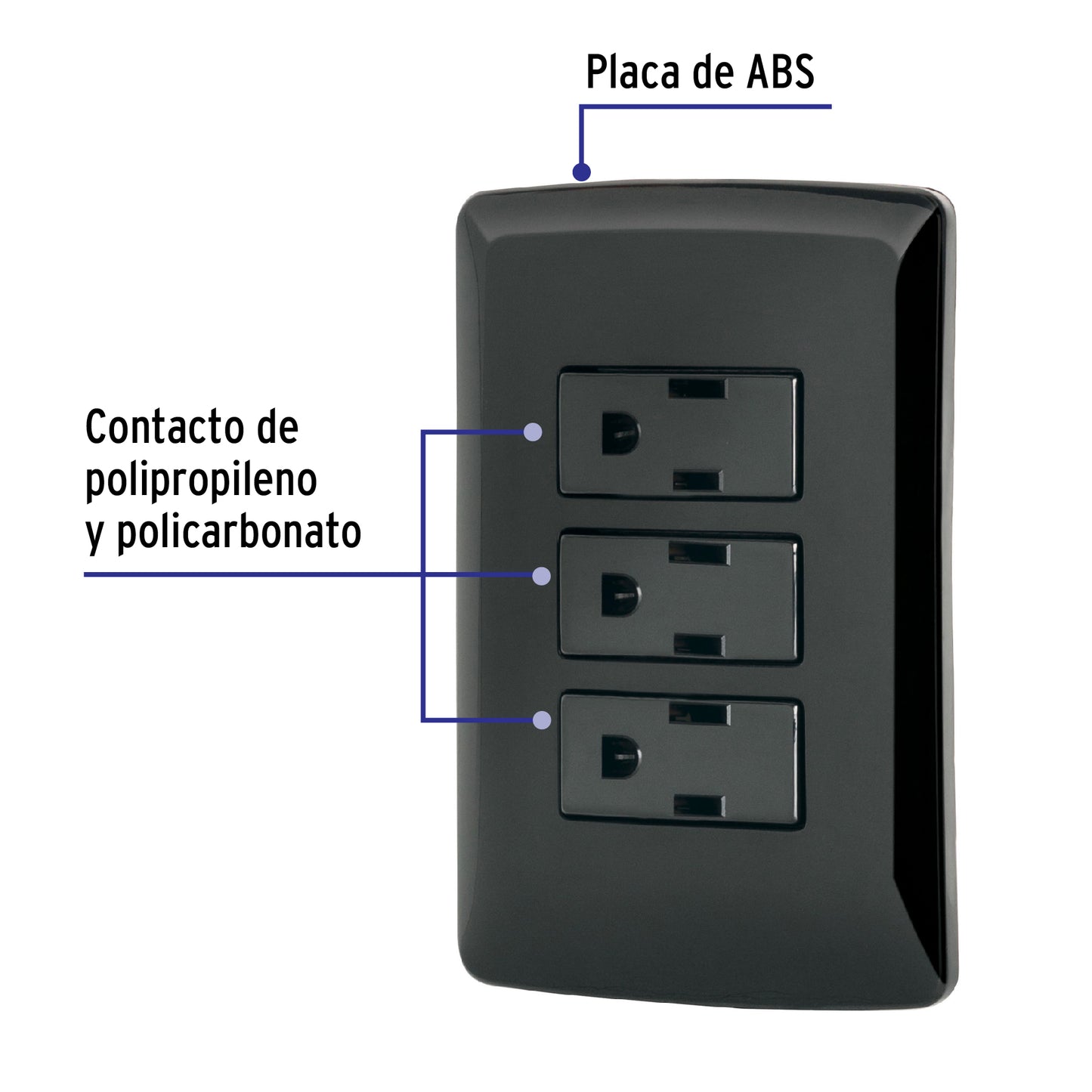 Placa armada 3 contactos aterrizados, negro, línea Italiana | PA-COTR-IN | 47594