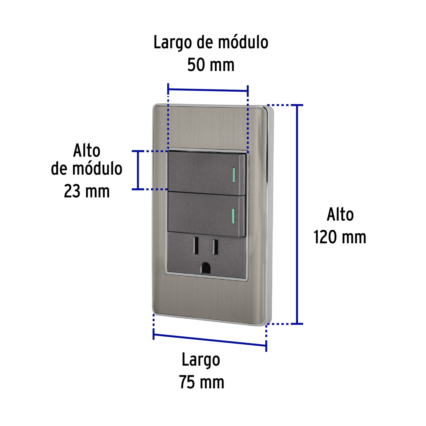 Placa armada acero 2 interruptores y contacto 1 mód,Lisboa | PA-APCO-L2A | 47847