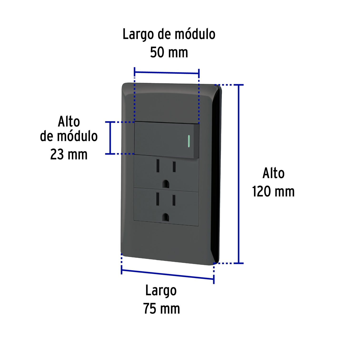 Placa armada negra interruptor y 2 contactos 1 mód, Lisboa | PA-APCO-L3N | 47901