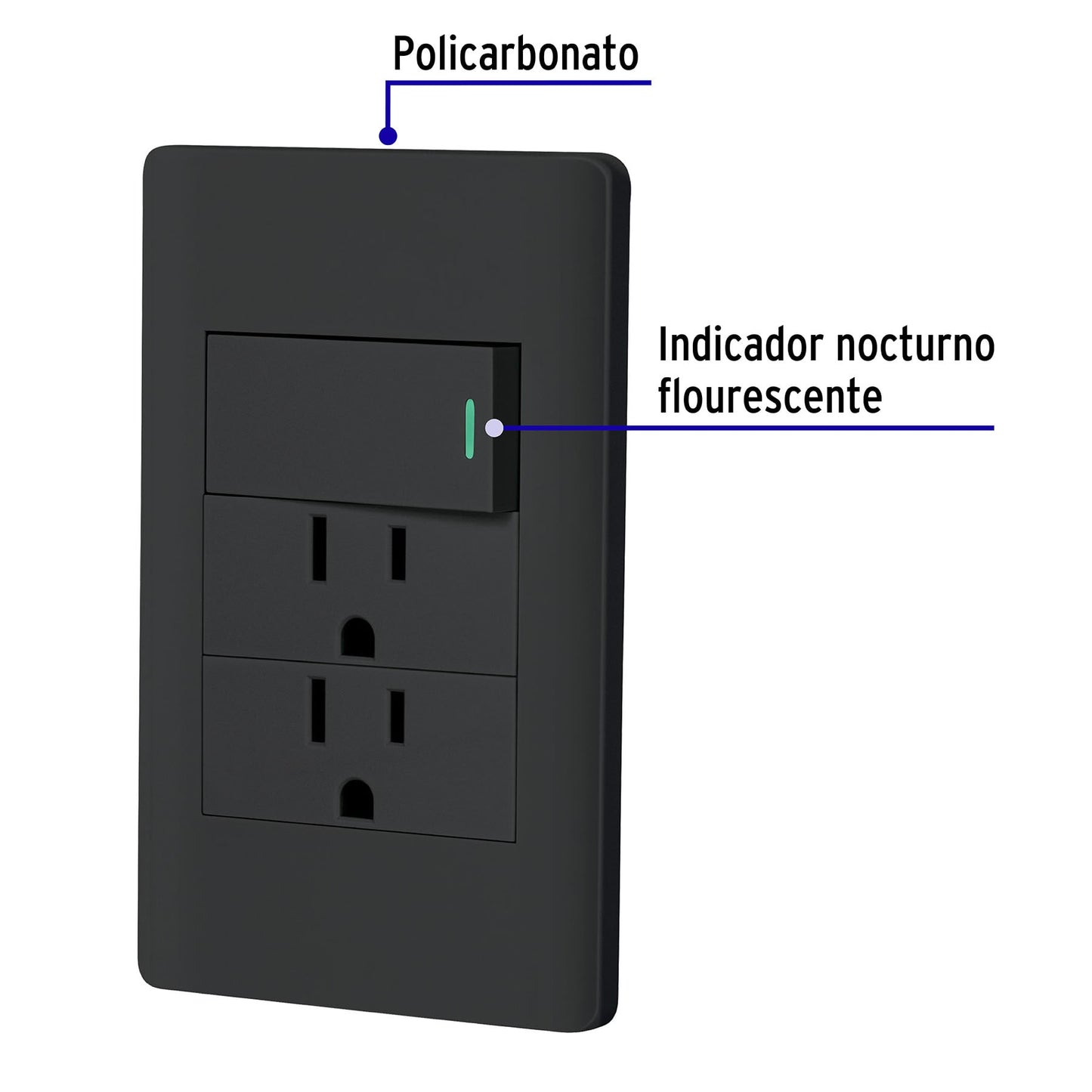 Placa armada negra interruptor y 2 contactos 1 mód, Lisboa | PA-APCO-L3N | 47901