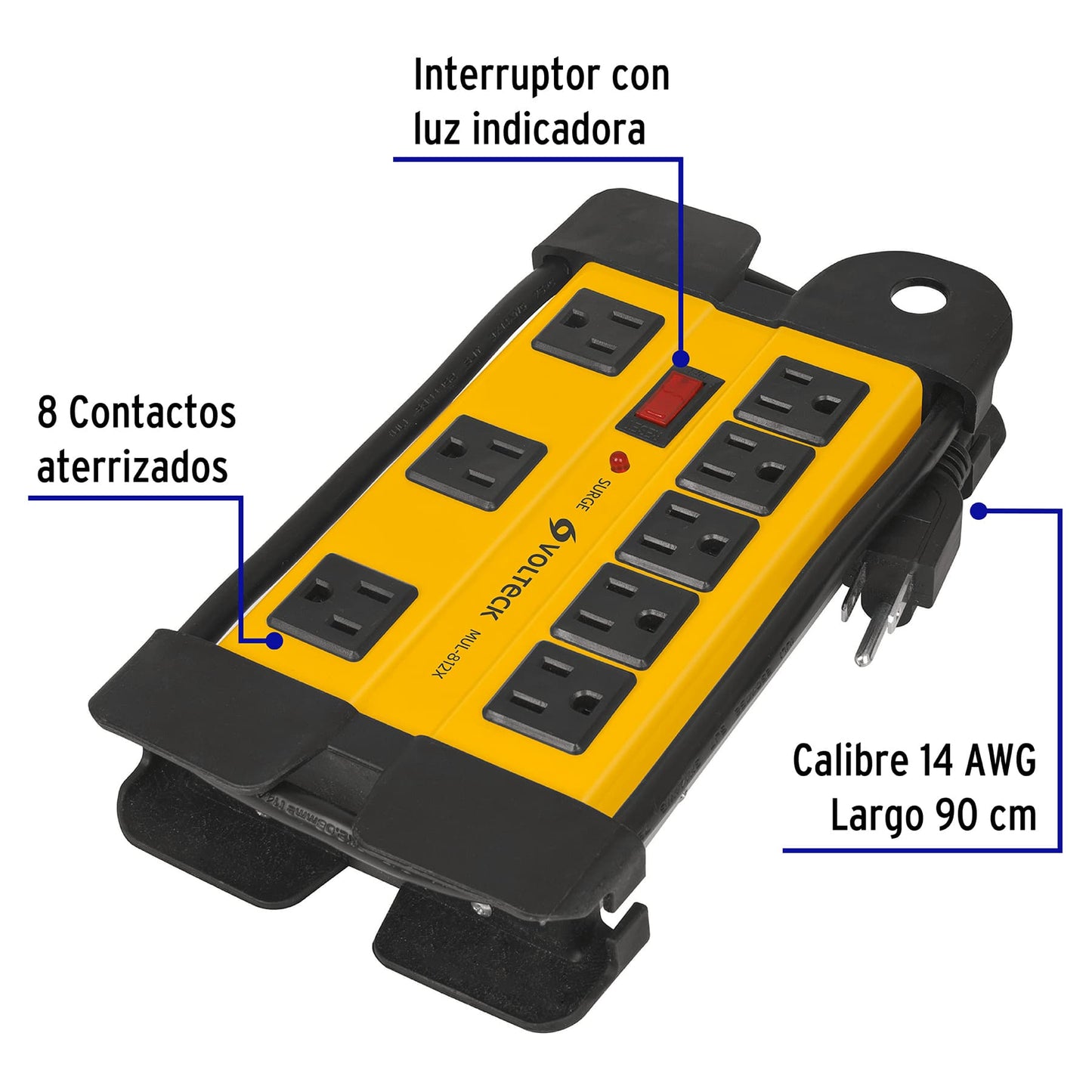 Multicontacto 14 AWG industrial supresor de picos 8 entradas | MUL-812X | 48188