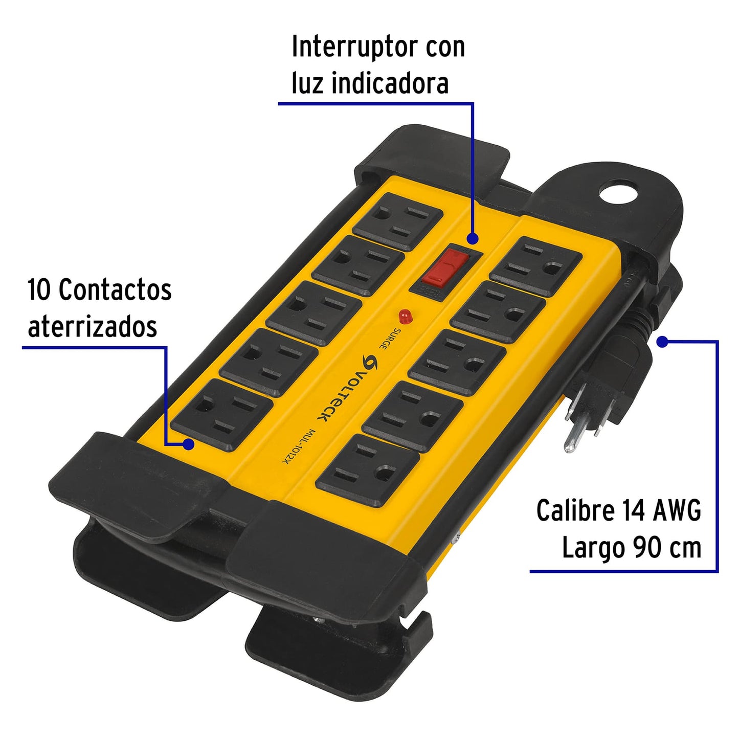Multicontacto 14 AWG industrial supresor picos 10 entradas | MUL-1012X | 48190