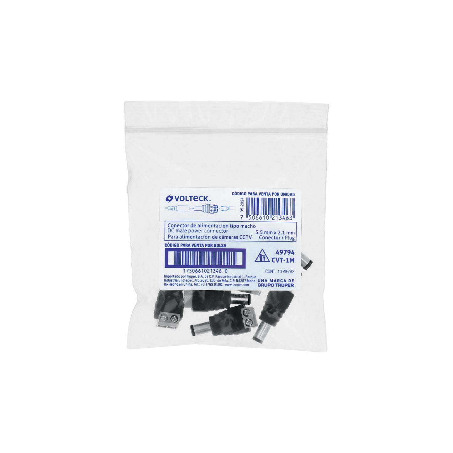 Conector de energía para CCTV tipo macho, Volteck | CTV-1M | 49794