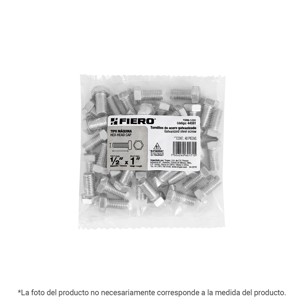 TORM-1/2X7 | Bolsa con 8 tornillos 1/2' x 7' tipo máquina, FIERO