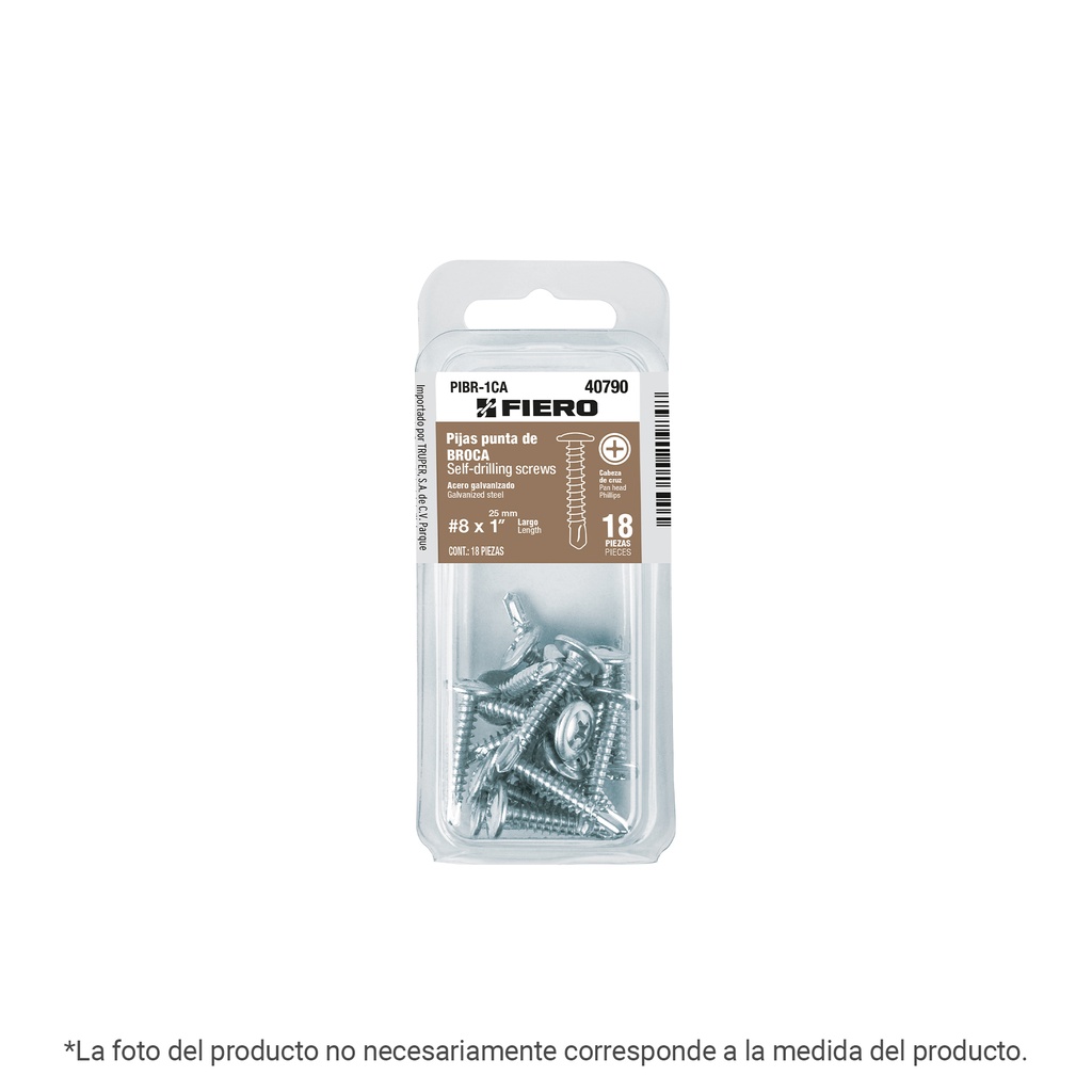 PIBR-1-1/4CA | Blíster con 15 pijas cabeza cruz, punta broca 1-1/4', FIERO