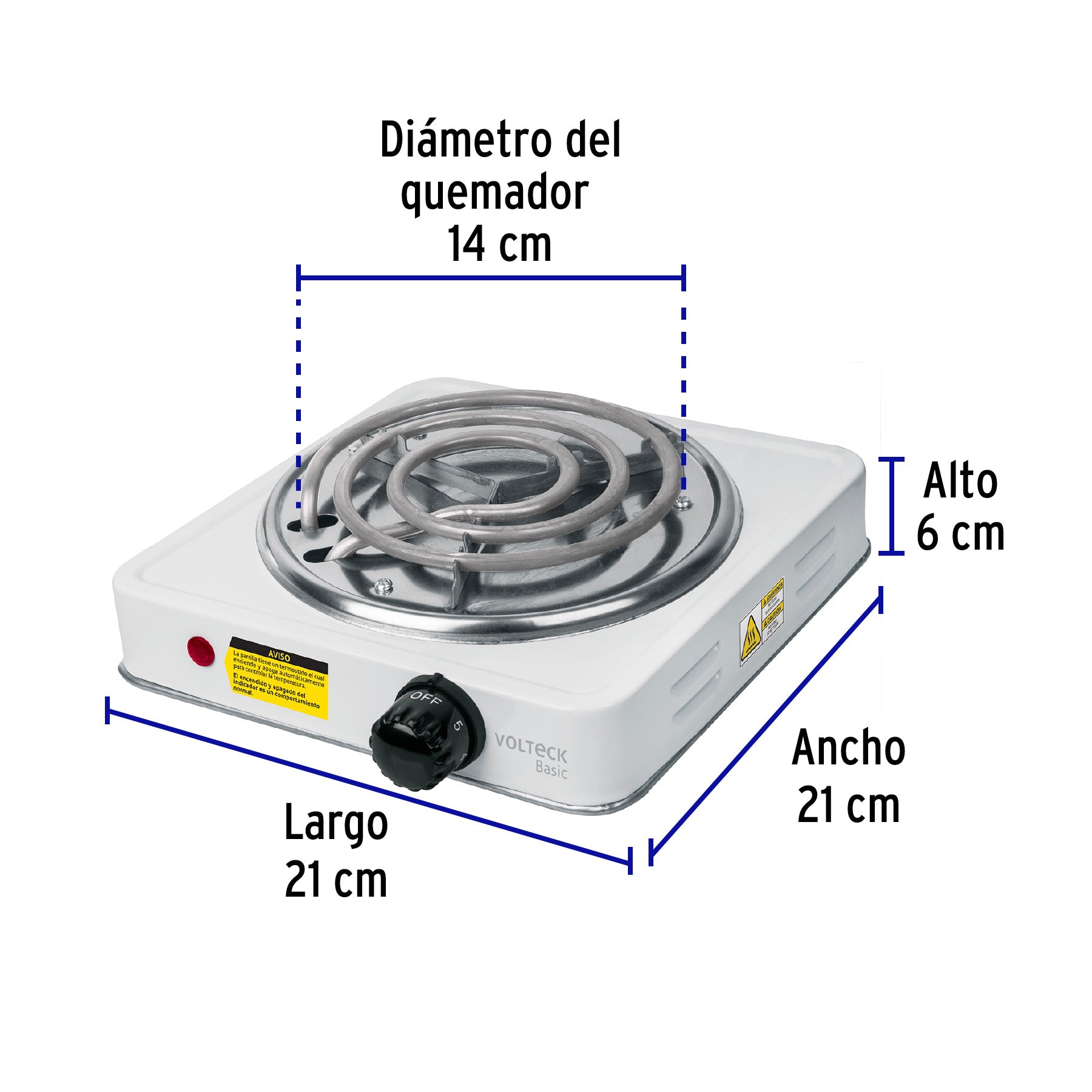 Parrilla eléctrica 1 quemador en espiral, blanca, BASIC | PAEL-1CP | 23031