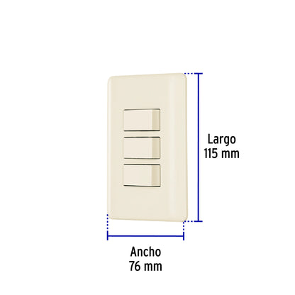 Placa armada 3 interruptores, marfil, Volteck | PA-APTR-BI | 26638