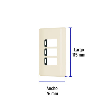 Placa 3 módulos, marfil, línea Volteck Basic | PPTR-BI | 27233