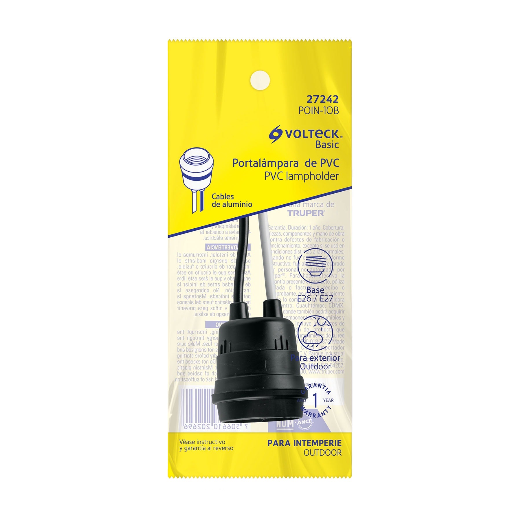 Portalámpara de PVC para intemperie, Volteck Basic | POIN-10B | 27242