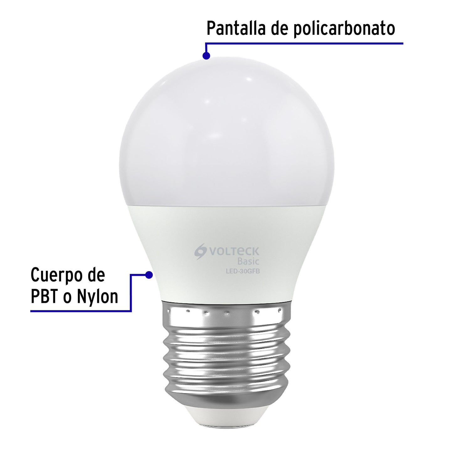 Lámpara LED G45 3 W (equiv. 25 W), luz de día, caja, Basic | LED-30GFB | 28057