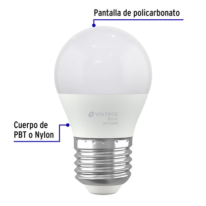 Lámpara LED G45 3 W (equiv. 25 W), luz de día, caja, Basic | LED-30GFB | 28057