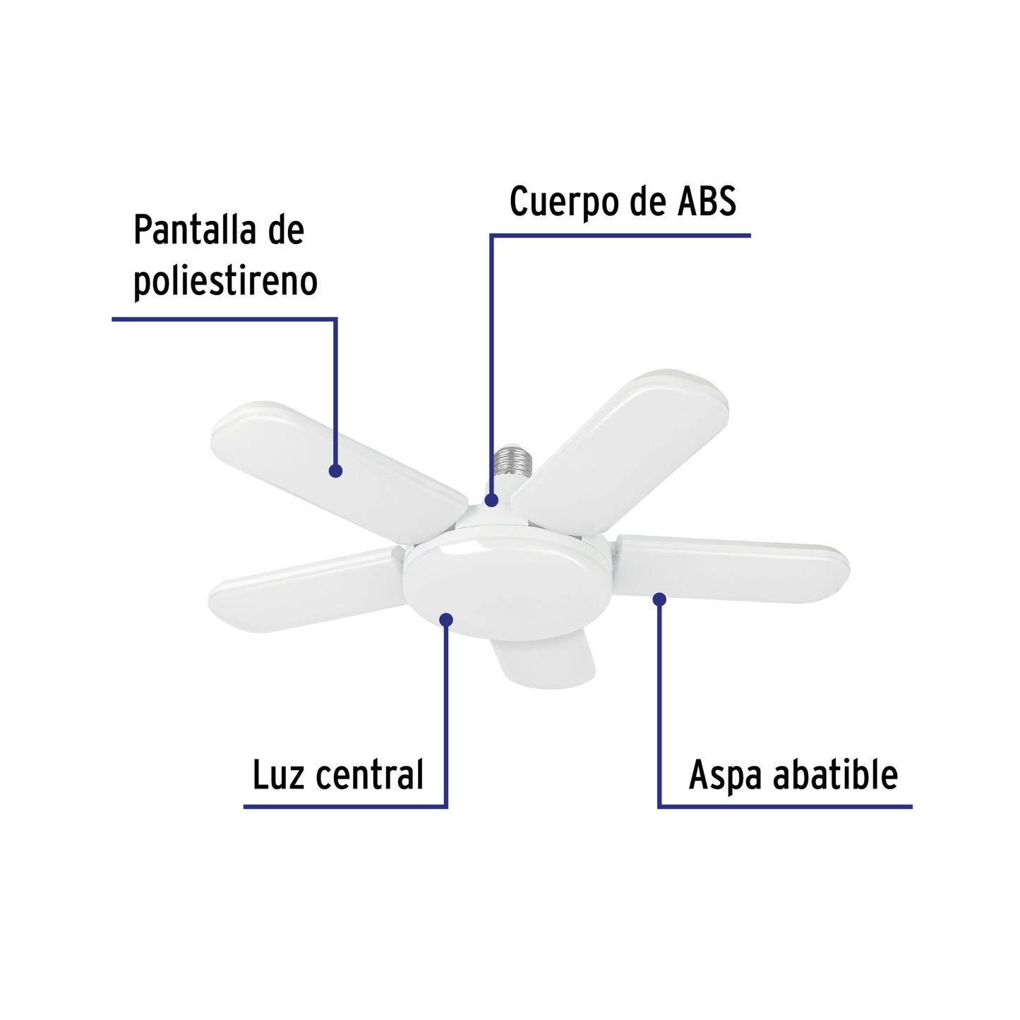 Lámpara LED 50W tipo ventilador, 5 aspas ajustables, VOLTECK | LED-550V | 29006