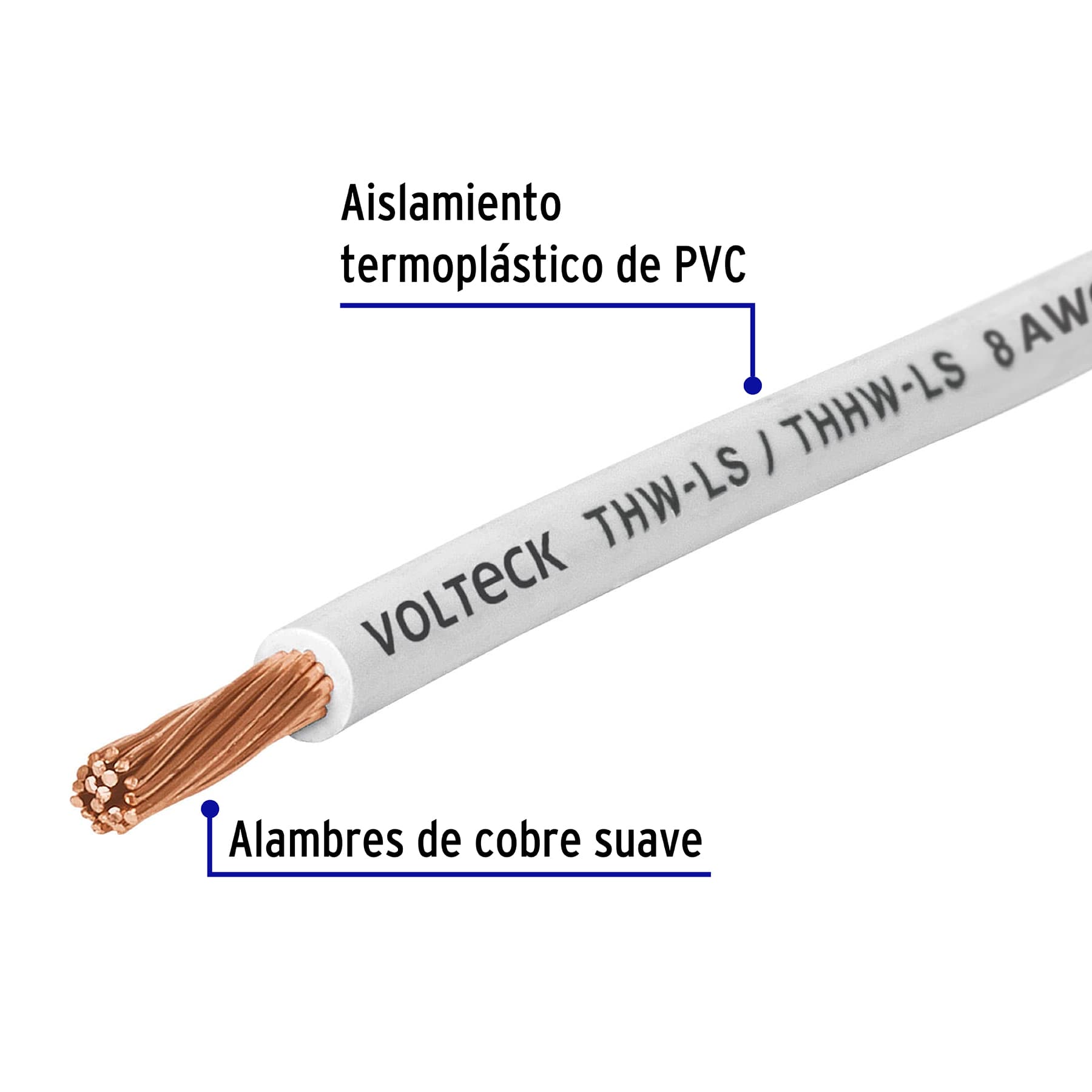 Metro de cable THHW-LS 8 AWG blanco en carrete de 500 m | CAB-8B-500 | 40115