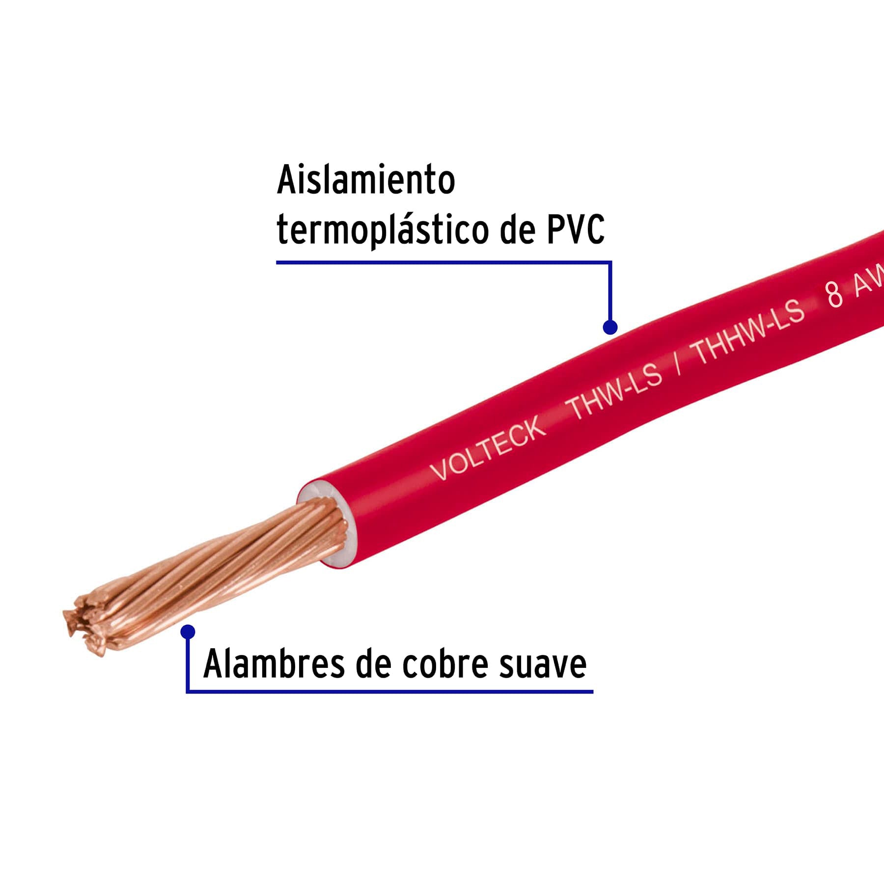 Carrete con 10 m de cable THHW-LS 8 AWG rojo, Volteck | CAB-8R-10 | 40249