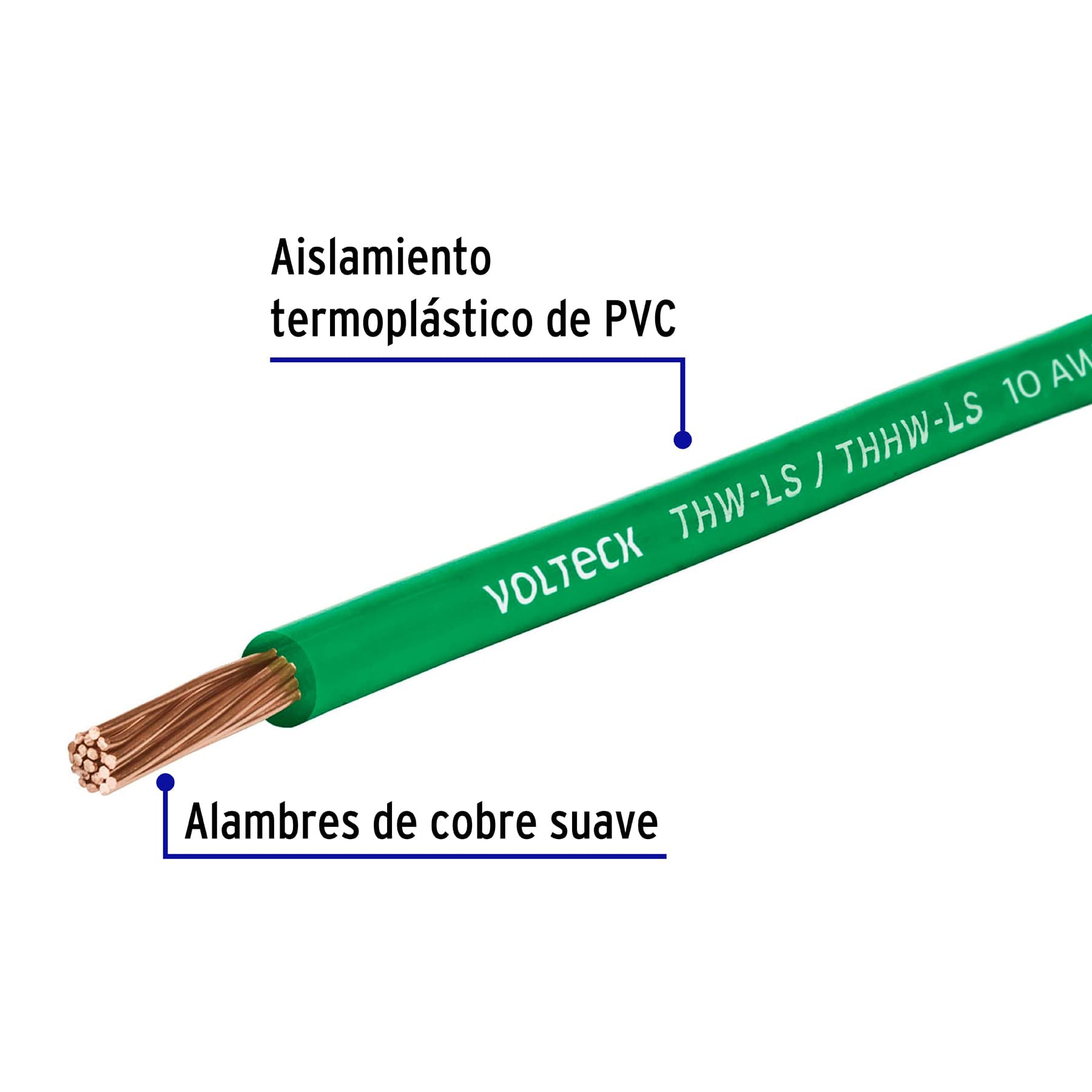 Carrete con 25 m de cable THHW-LS 14 AWG verde, Volteck | CAB-14V-25 | 40253