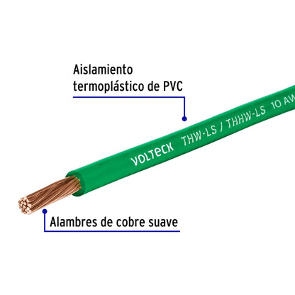Carrete con 25 m de cable THHW-LS 14 AWG verde, Volteck | CAB-14V-25 | 40253