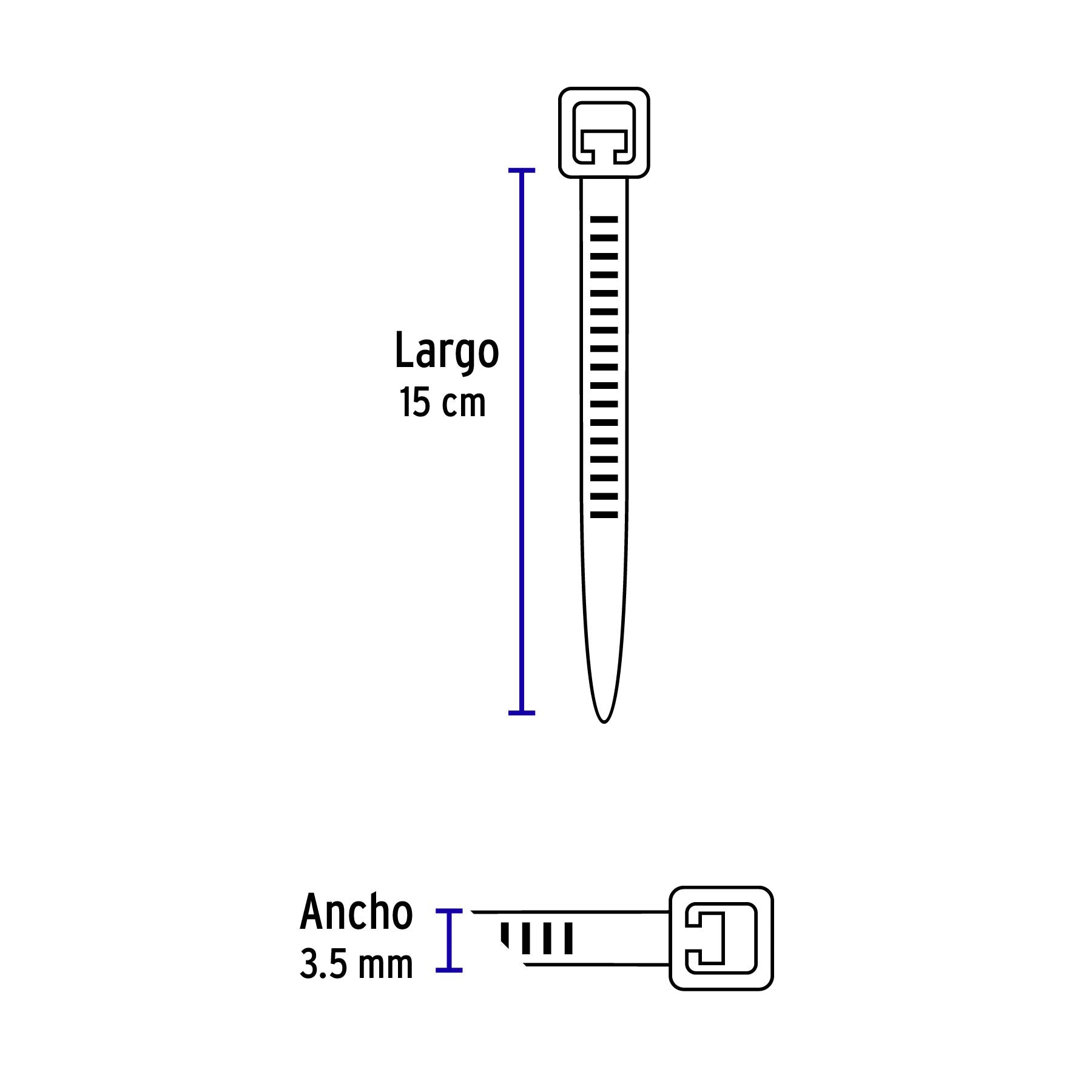 Bolsa con 50 cinchos plásticos 40 lb, 150 x 3.5 mm, azules | CIN-4015Z | 41015