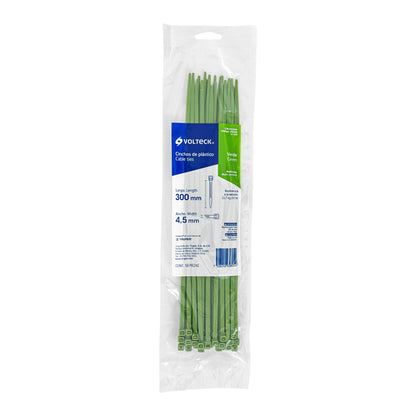 Bolsa con 50 cinchos plásticos 50 lb, 300 x 4.5 mm, verdes | CIN-5030V | 41020