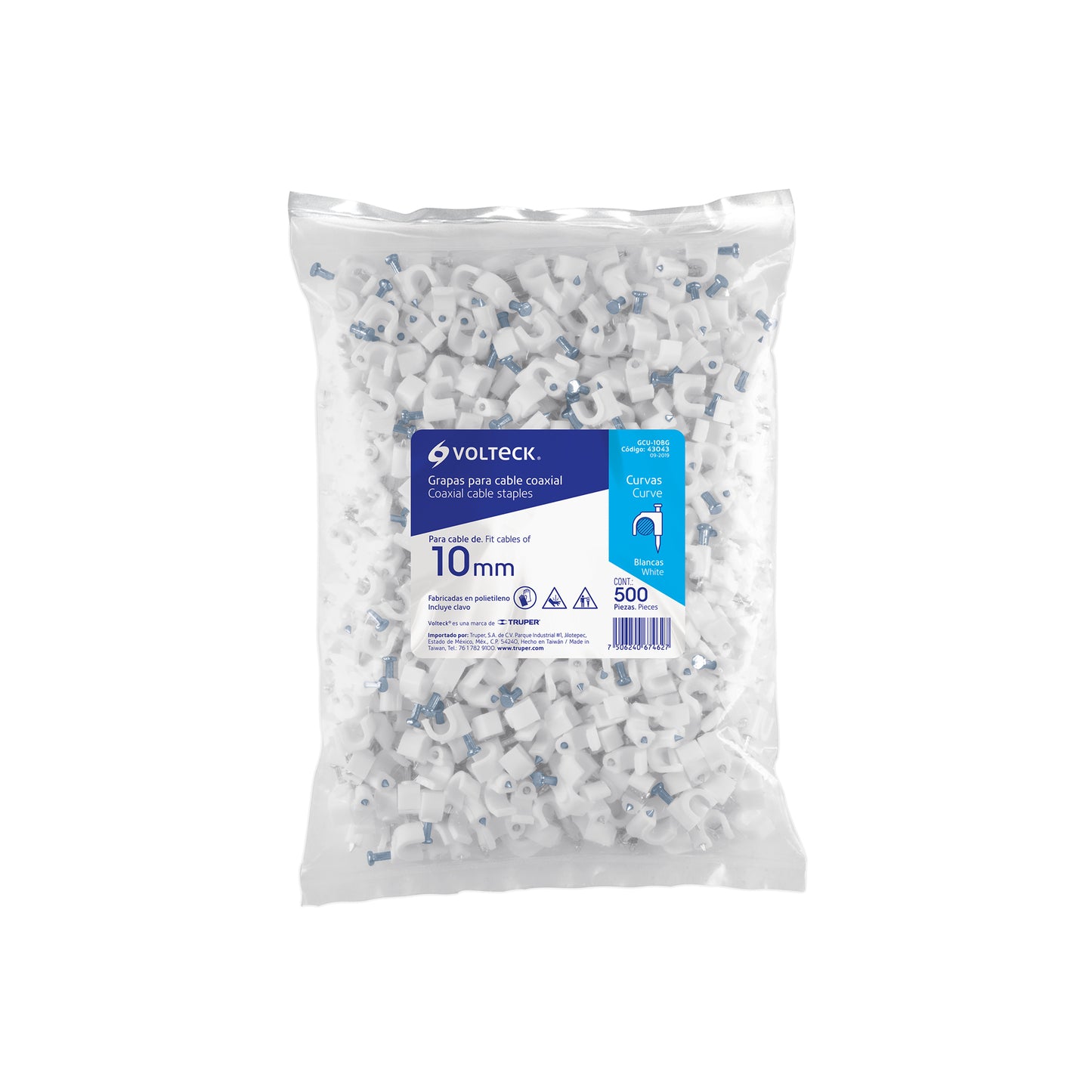 Bolsa con 500 grapas blancas de 6 mm para cable redondo | GCU-6BG | 43041