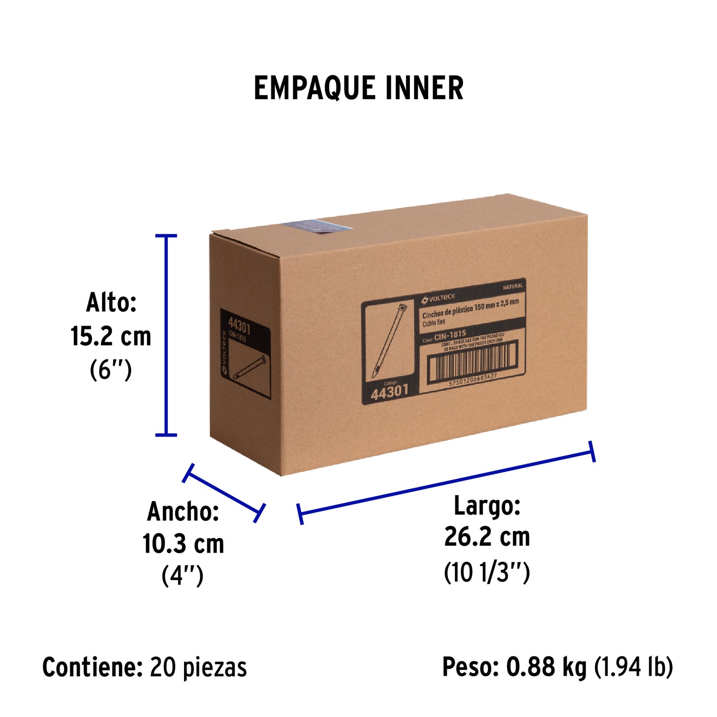 Bolsa con 100 cinchos plásticos 18 lb, 150x2.5 mm, naturales | CIN-1815 | 44301
