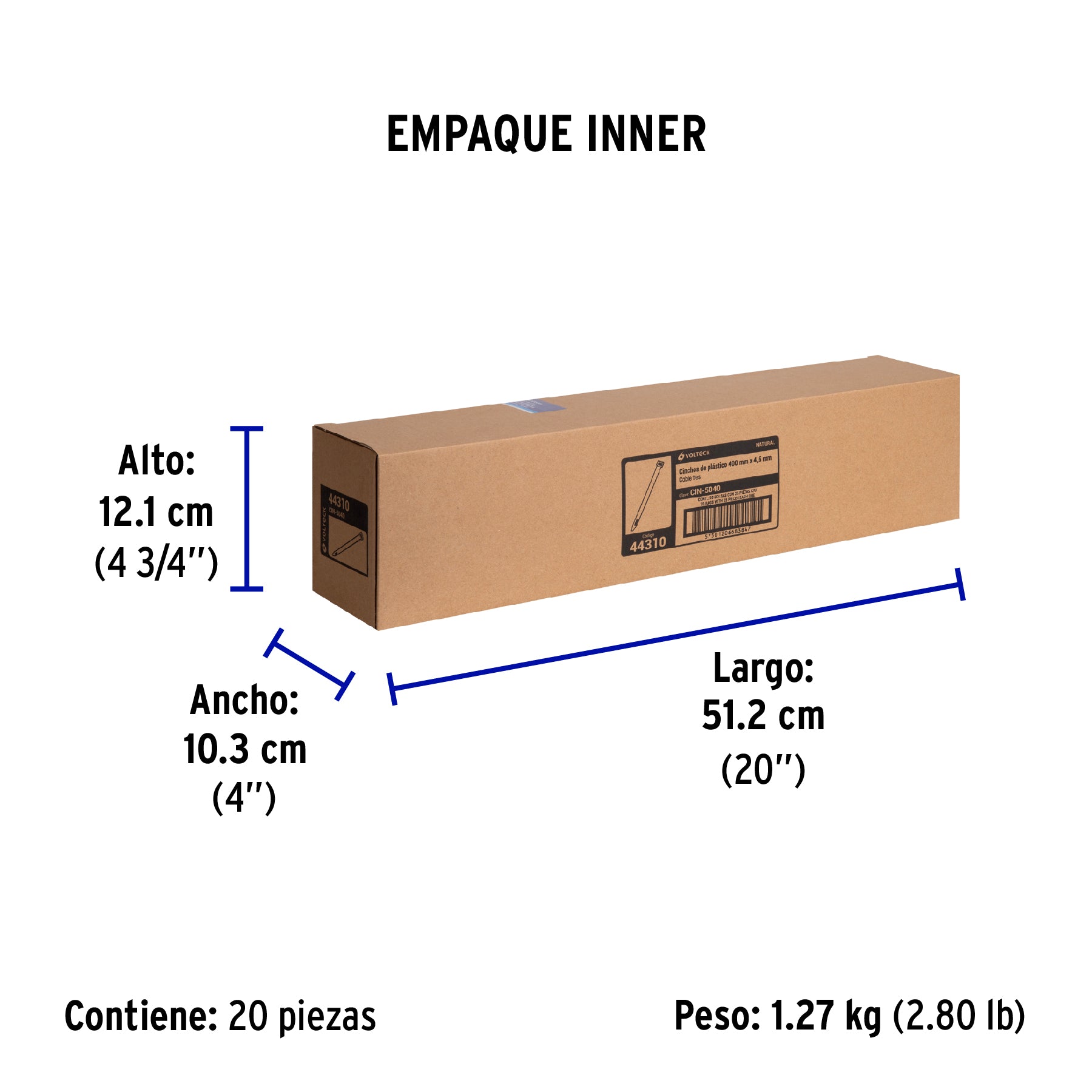 Bolsa con 25 cinchos plásticos 50 lb, 400x4.5 mm, naturales | CIN-5040 | 44310