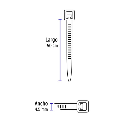 Bolsa con 25 cinchos plásticos 50 lb, 500x4.5 mm, negros | CIN-5050N | 44331
