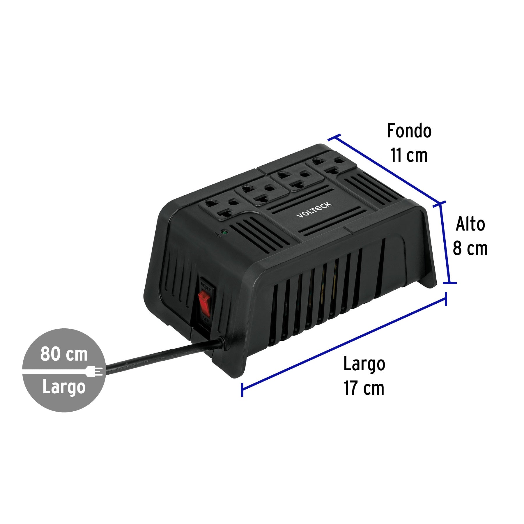 Regulador de voltaje de 800 VA / 400 W 4 contactos, Volteck | RV-800 | 45572