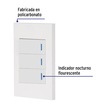 Placa armada 3 interruptores, 1 módulo, Española, blanco | PA-APTR-EB | 45599