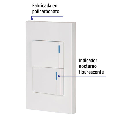 Placa armada 2interruptores 1de 3vías,1.5mod,Española blanco | PA-APDO15-EEB | 45601