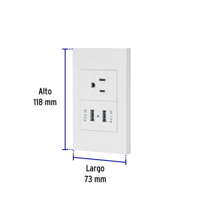 Placa armada 1contacto, 2puertos USB, 1.5mod,Española,blanco | COUSB-EB | 45603