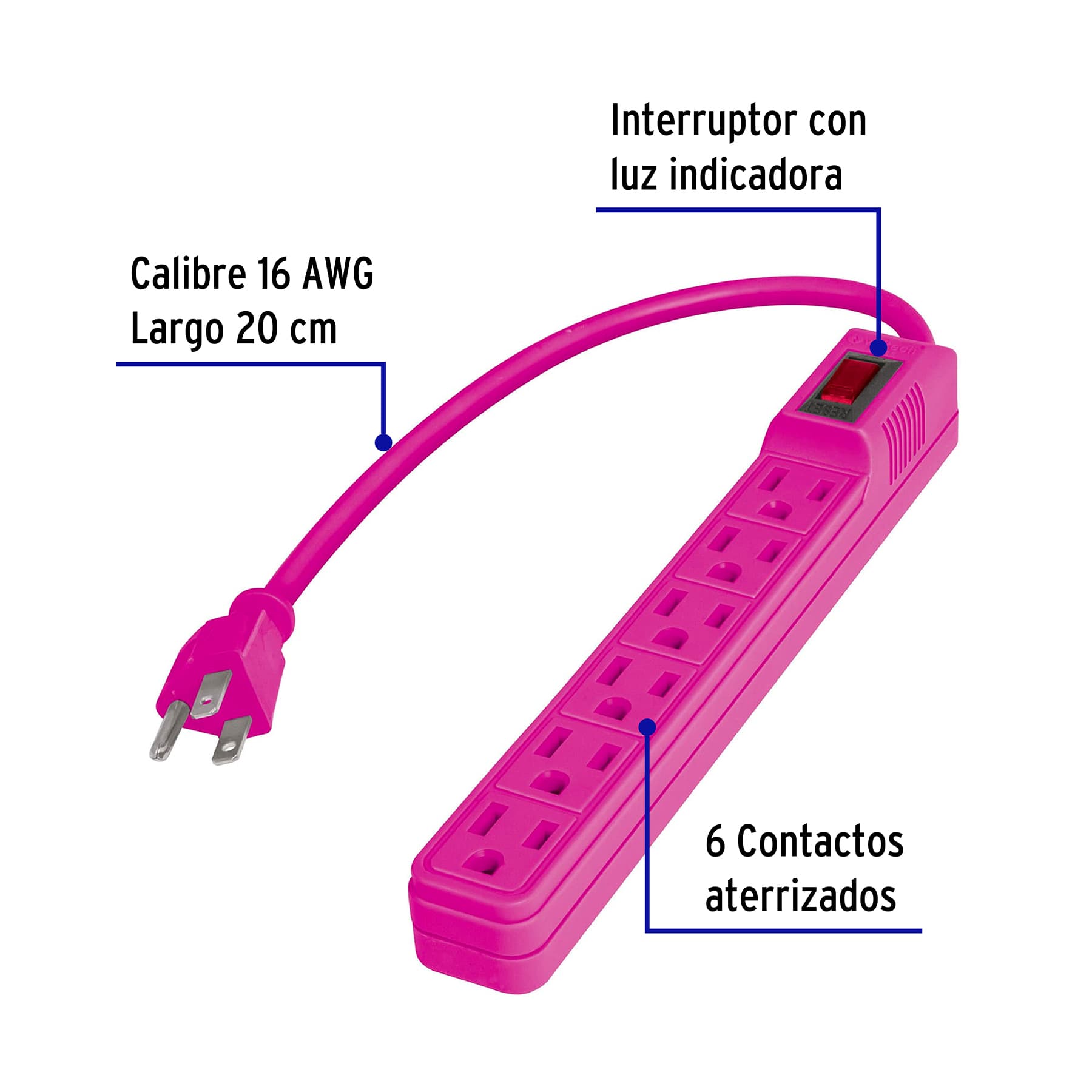 Multicontacto 16 AWG doméstico 6 entradas, colores a granel | MUL-6EG | 46021