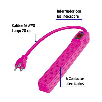 Multicontacto 16 AWG doméstico 6 entradas, colores a granel | MUL-6EG | 46021