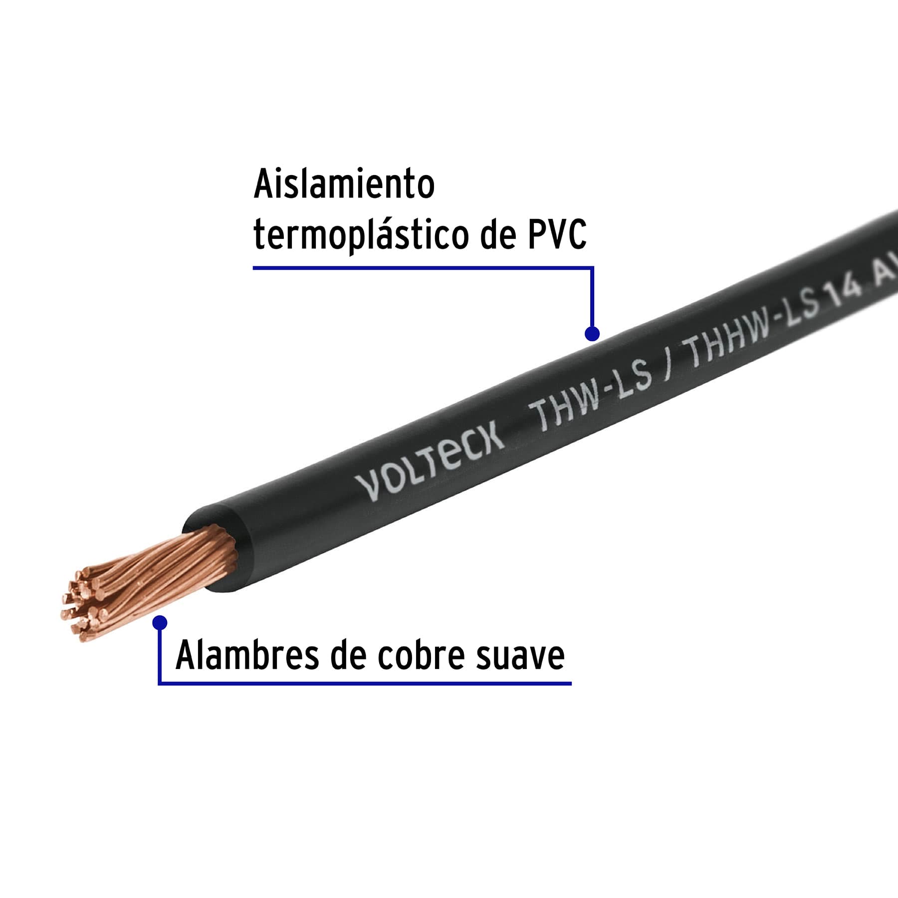 Rollo de 100 m de cable THHW-LS 14 AWG negro, Volteck | CAB-14N | 46053