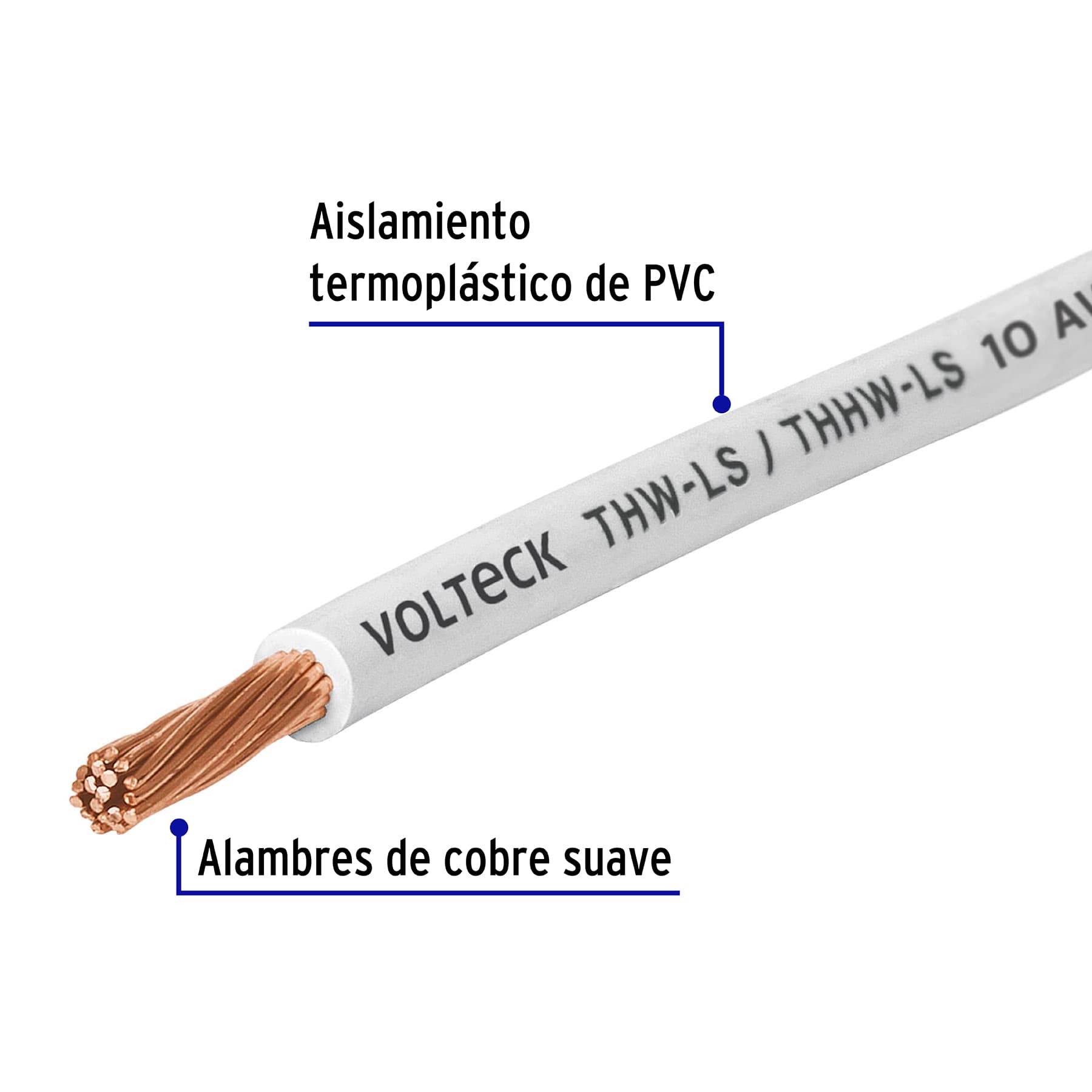 Rollo de 100 m de cable THHW-LS 10 AWG blanco, Volteck | CAB-10B | 46055