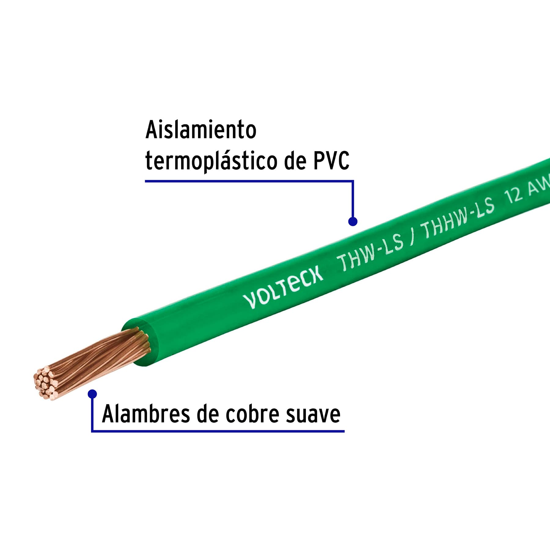 Rollo de 100 m de cable THHW-LS 12 AWG verde, Volteck | CAB-12V | 46064