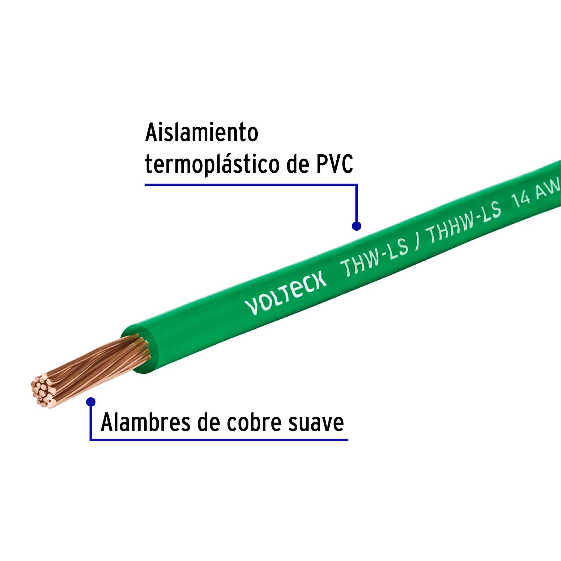 Rollo de 100 m de cable THHW-LS 14 AWG verde, Volteck | CAB-14V | 46065