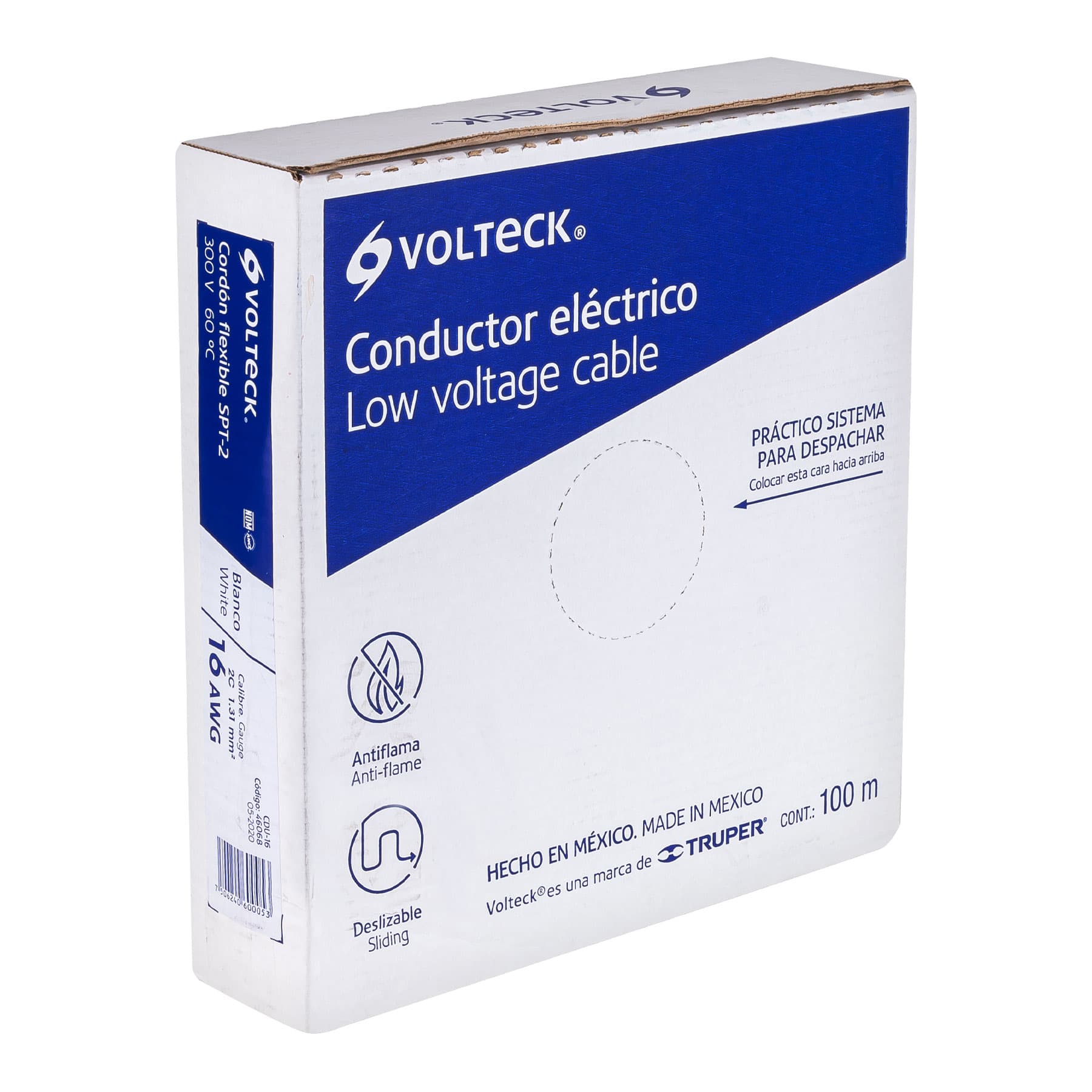 Rollo de 100 m de cordón dúplex flexible SPT 16 AWG, Volteck | CDU-16 | 46068