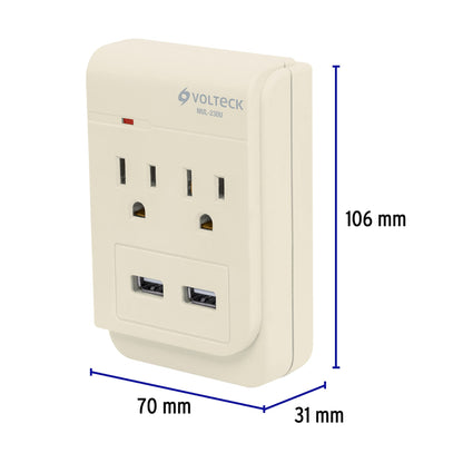 Multicontacto, 2 entradas,con 2 entradas USB, aterrizado | MUL-230U | 46088