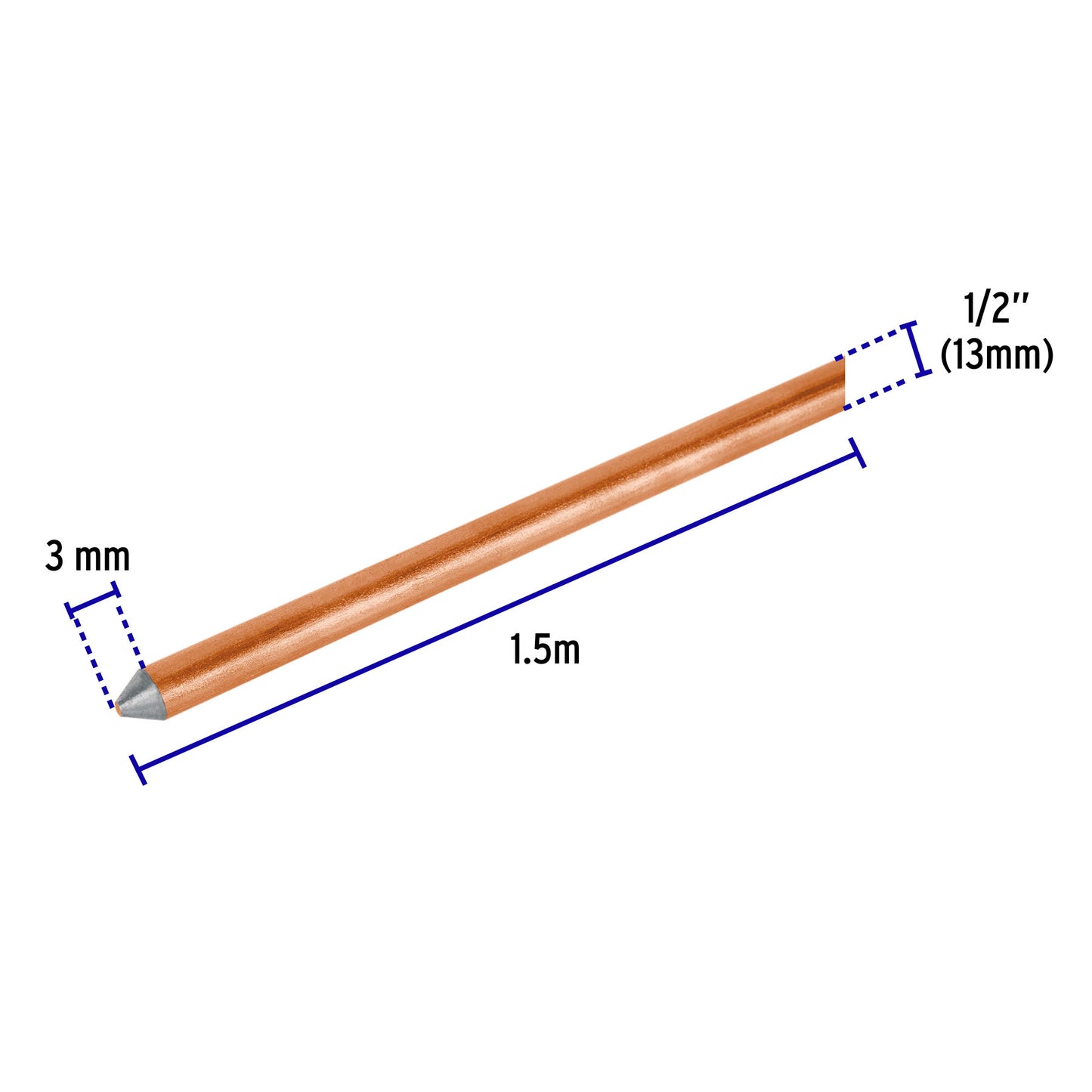 Varilla de 1.5 m, acero revestido de cobre, de 1/2' Volteck | VT-15 | 46124