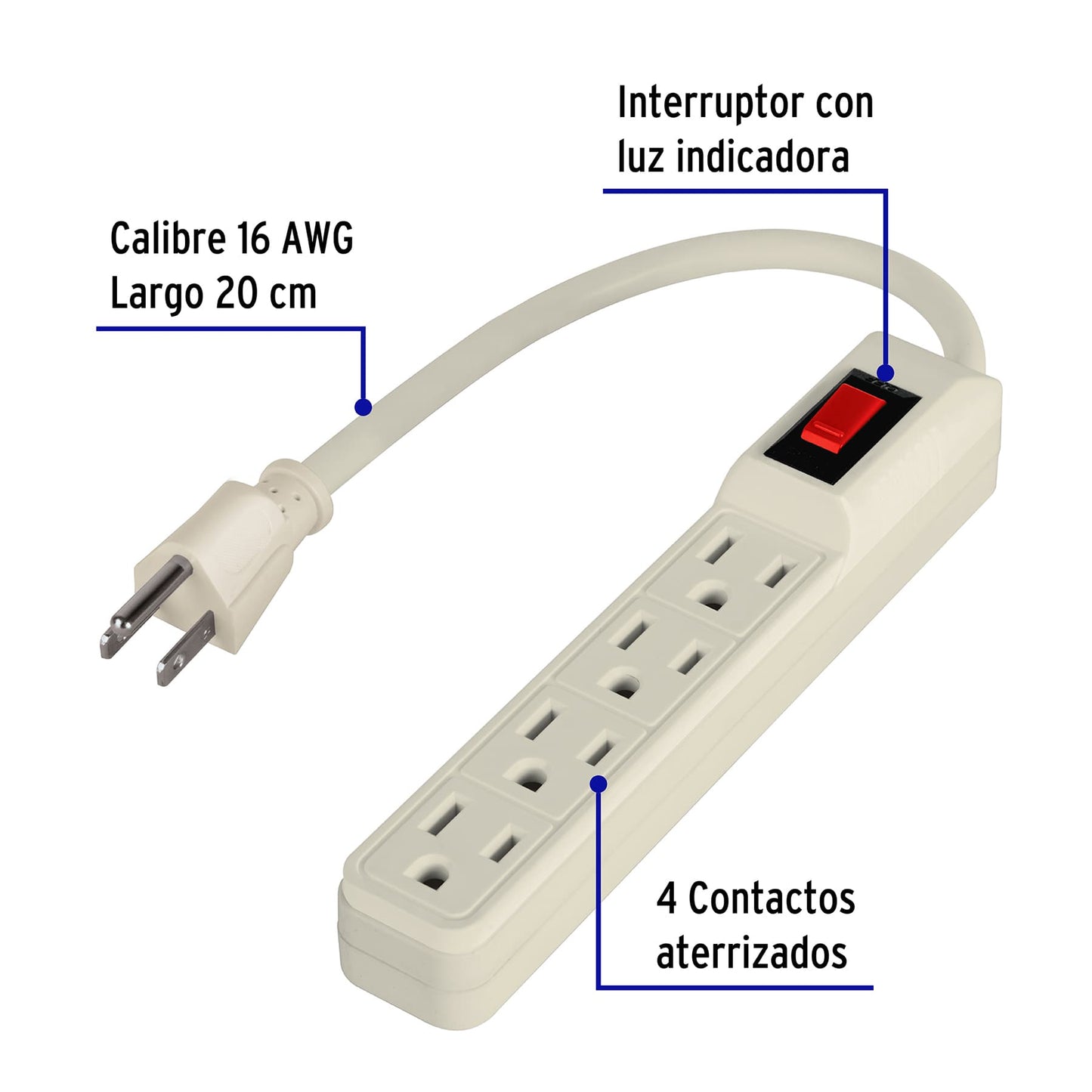 Multicontacto económico 4 entradas, blanco, VOLTECK | MUL-4E | 46181