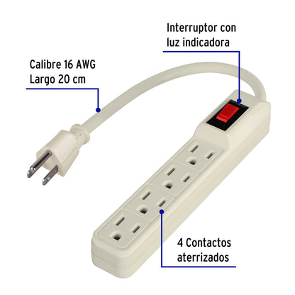 Multicontacto económico 4 entradas, blanco, VOLTECK | MUL-4E | 46181