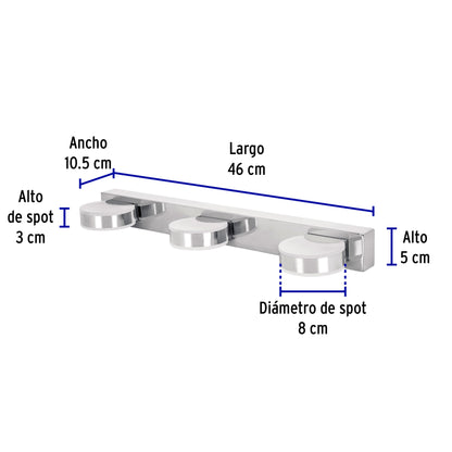 Luminario LED de pared para baño 10W 4000K, 3 spots, VOLTECK | ARB-300L | 46346