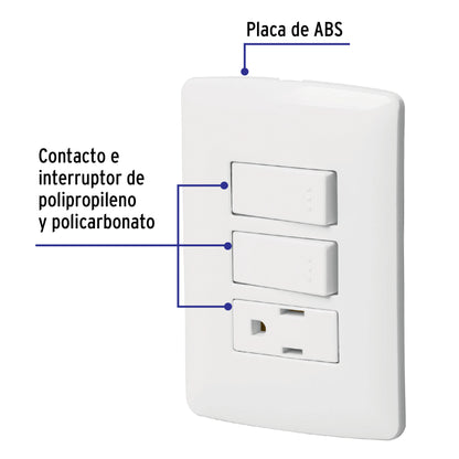 Placa armada contacto 2 interruptores,blanco, línea Italiana | PA-APCO-I2B | 46456