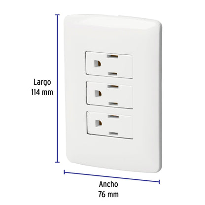 Placa armada 3 contactos aterrizados, blanco, línea Italiana | PA-COTR-IB | 46458