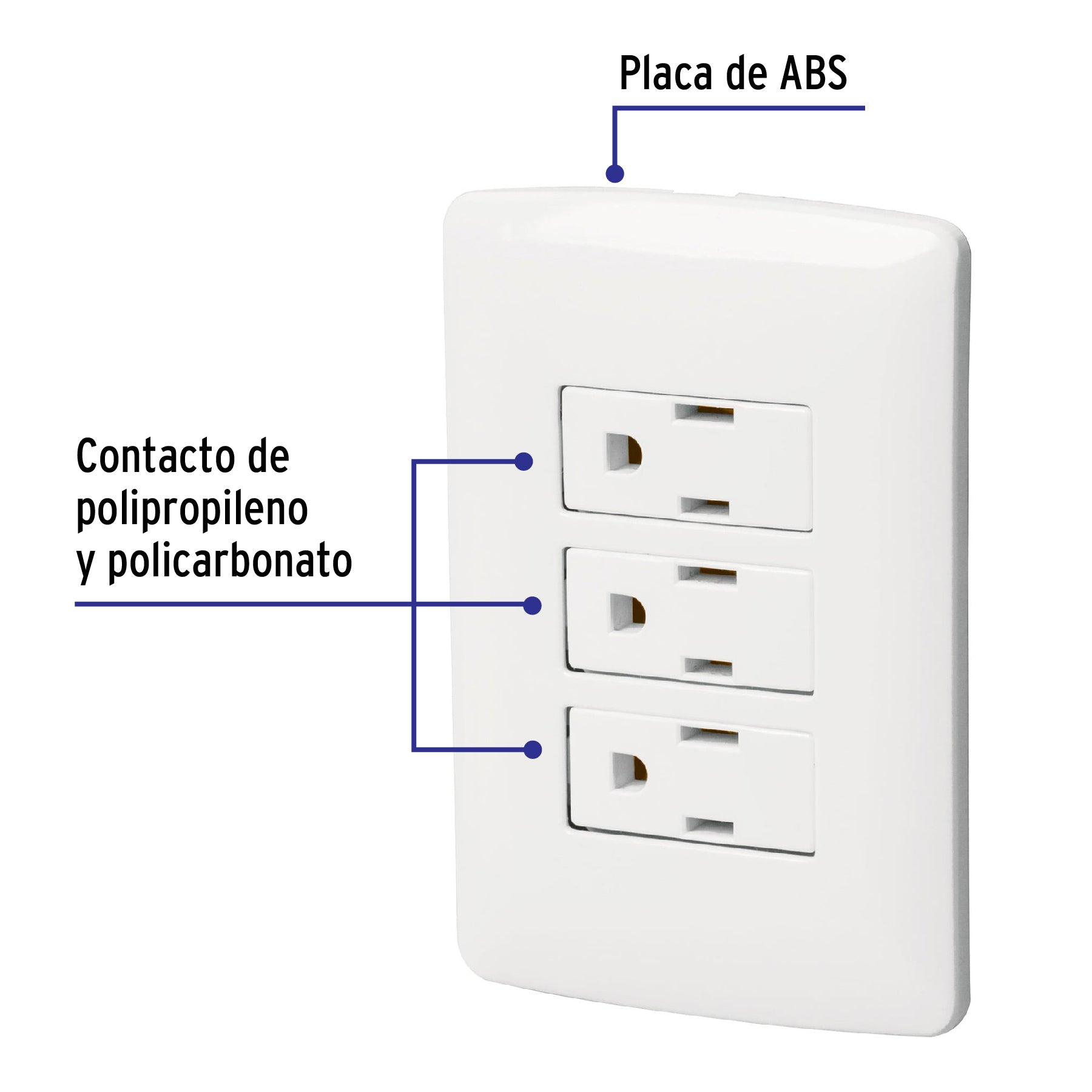 Placa armada 3 contactos aterrizados, blanco, línea Italiana | PA-COTR-IB | 46458