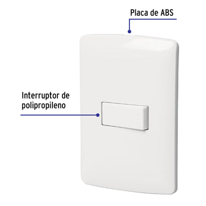 Placa armada 1 interruptor sencillo, blanco, línea Italiana | PA-APSE-IB | 46459